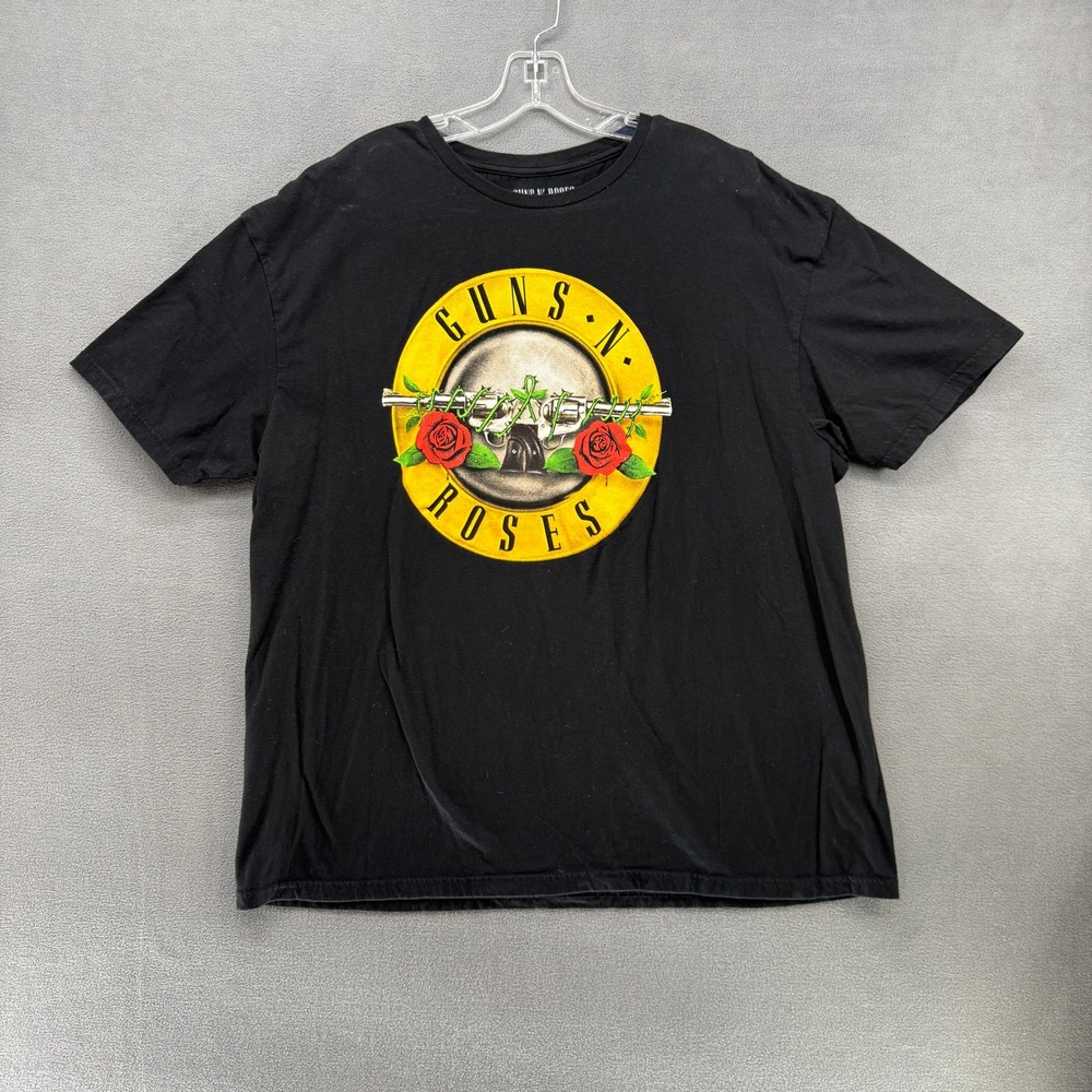 Guns N Roses Mens 2XL Black Graphic T-Shirt Bullet Logo Rock Band Tee 2023